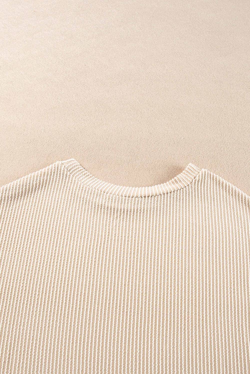 Parchment Corded Knit Long Sleeve Top and High Waist Shorts Set