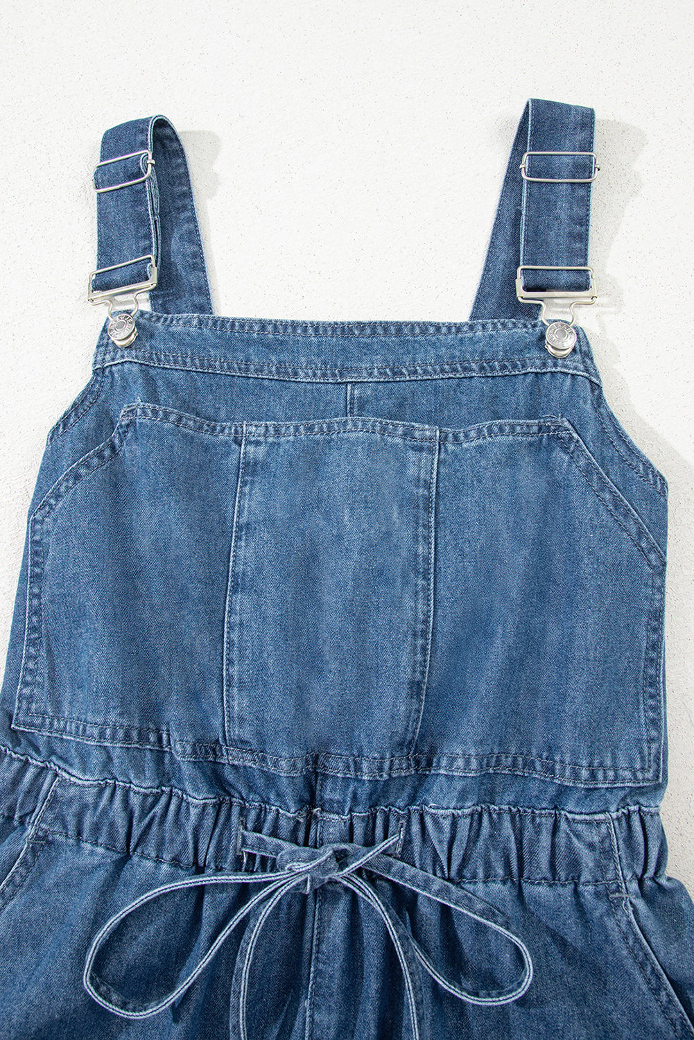 Sky Blue Buckle Straps Bib Style Tied Backless Flared Denim Overall
