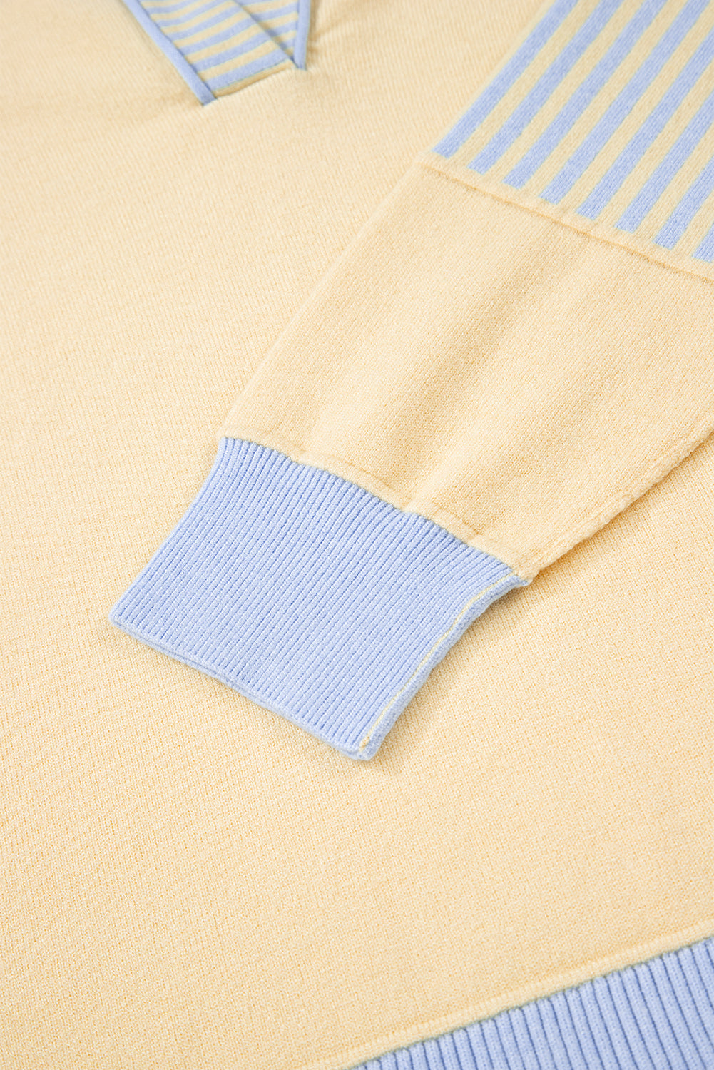 Sky Blue Stripe Contrasting Polo Collar Color Block Knit Drop Shoulder Sweater