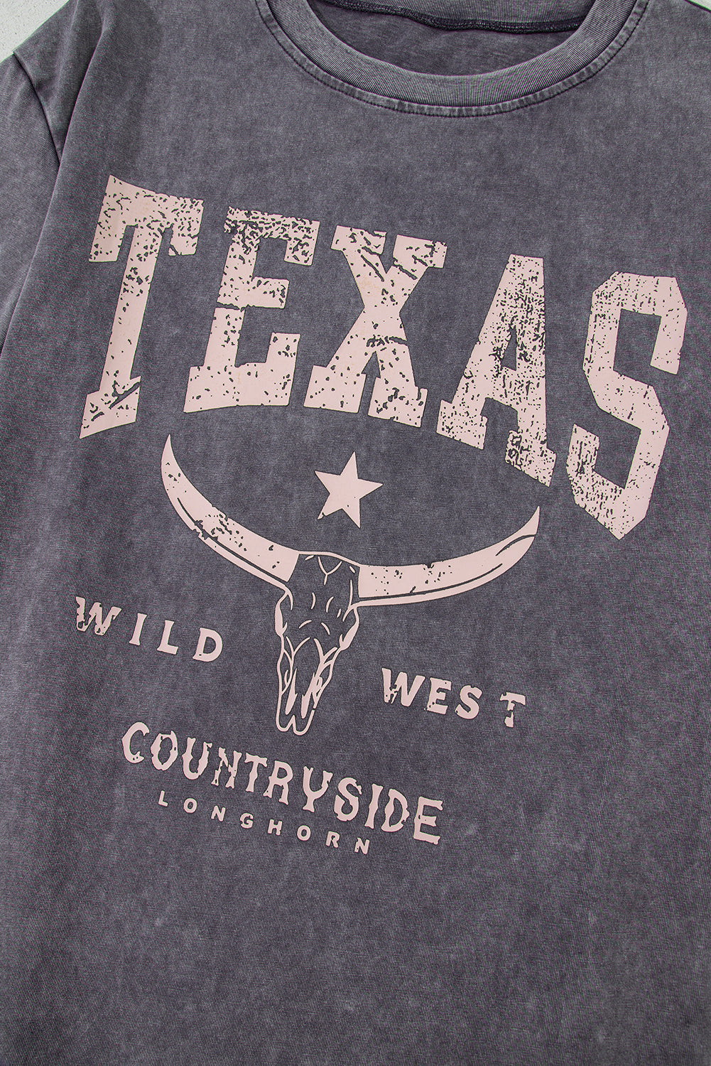 Medium Grey TEXAS Steer Head Graphic Mineral Wash Oversized T Shirt
