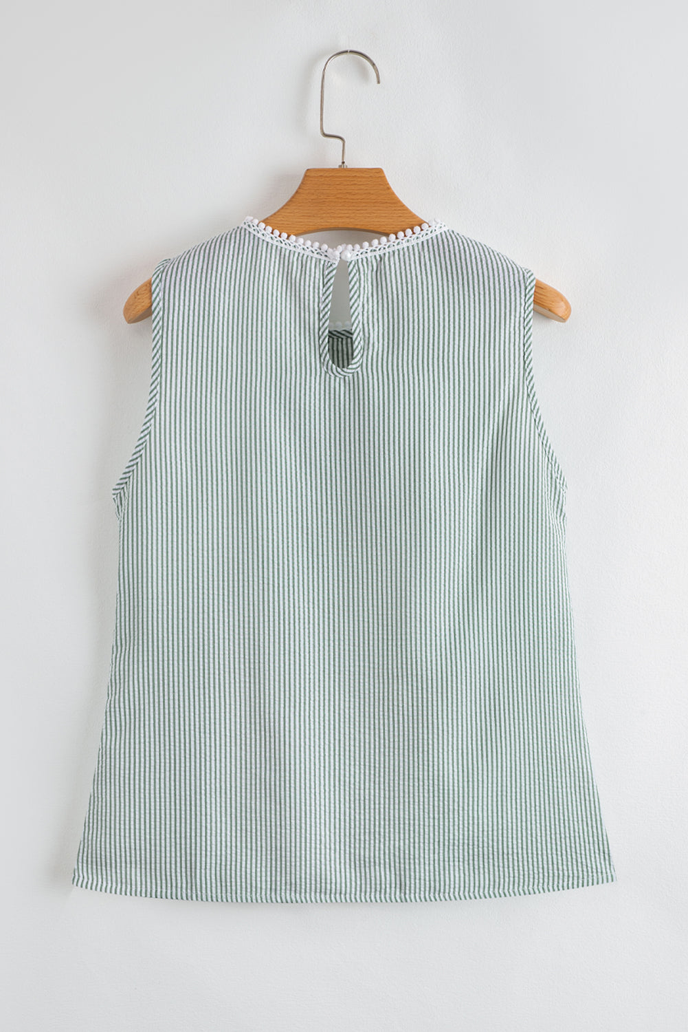 Green Stripe Lace Patchwork Crew Neck Tank Top