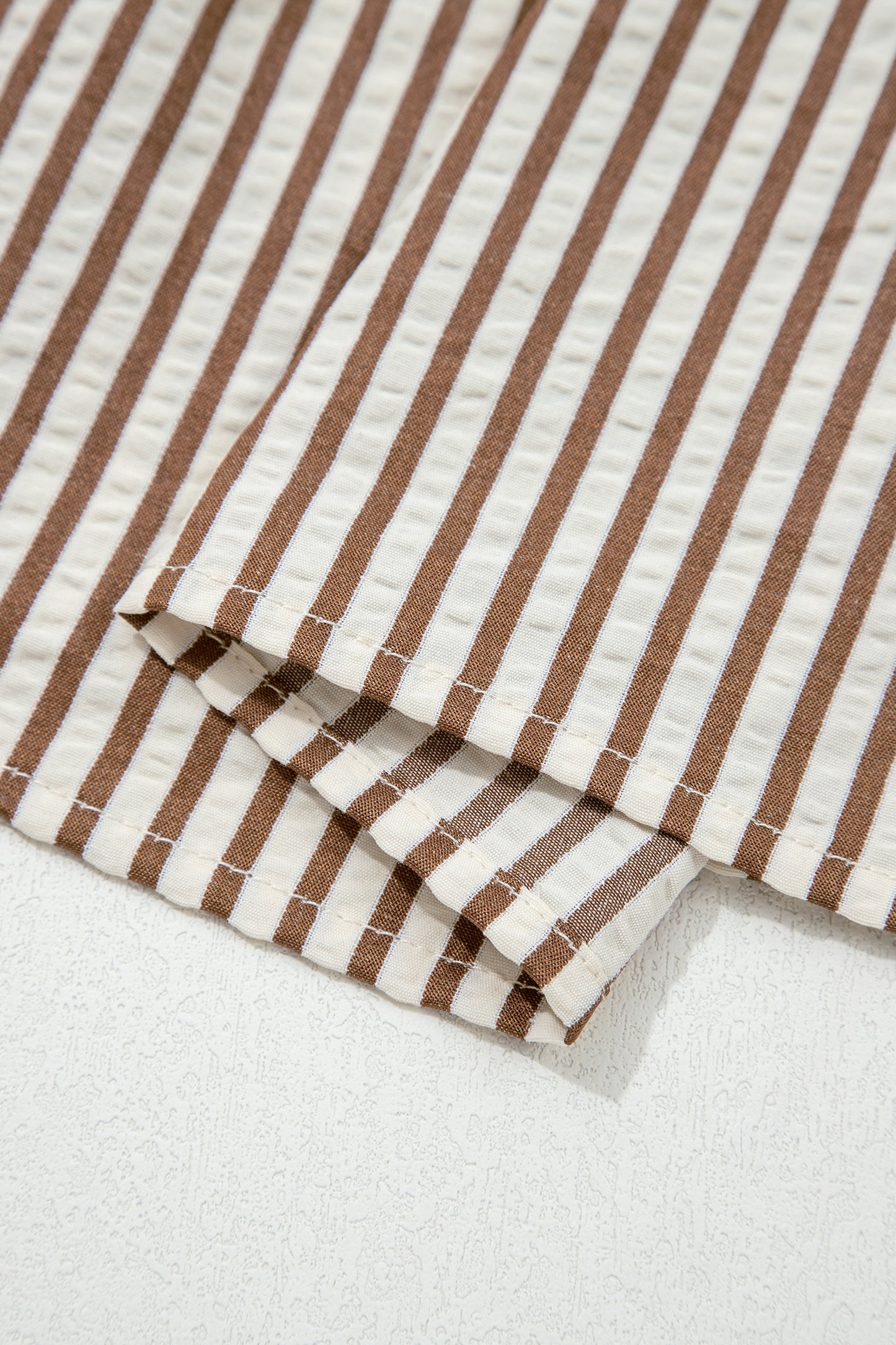 Khaki Stripe Plus Size Color Block Patchwork Half Button Long Sleeve Peplum Blouse