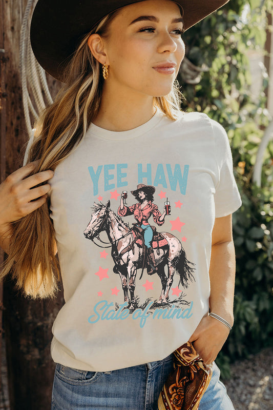 White YEE HAW State of mind Cowgirl Graphic Western Fashion Tee